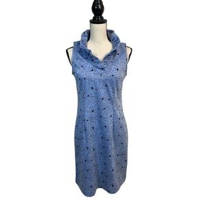 Tyler Boe Blue Ruffle Neck Knit Sheath Dress Small